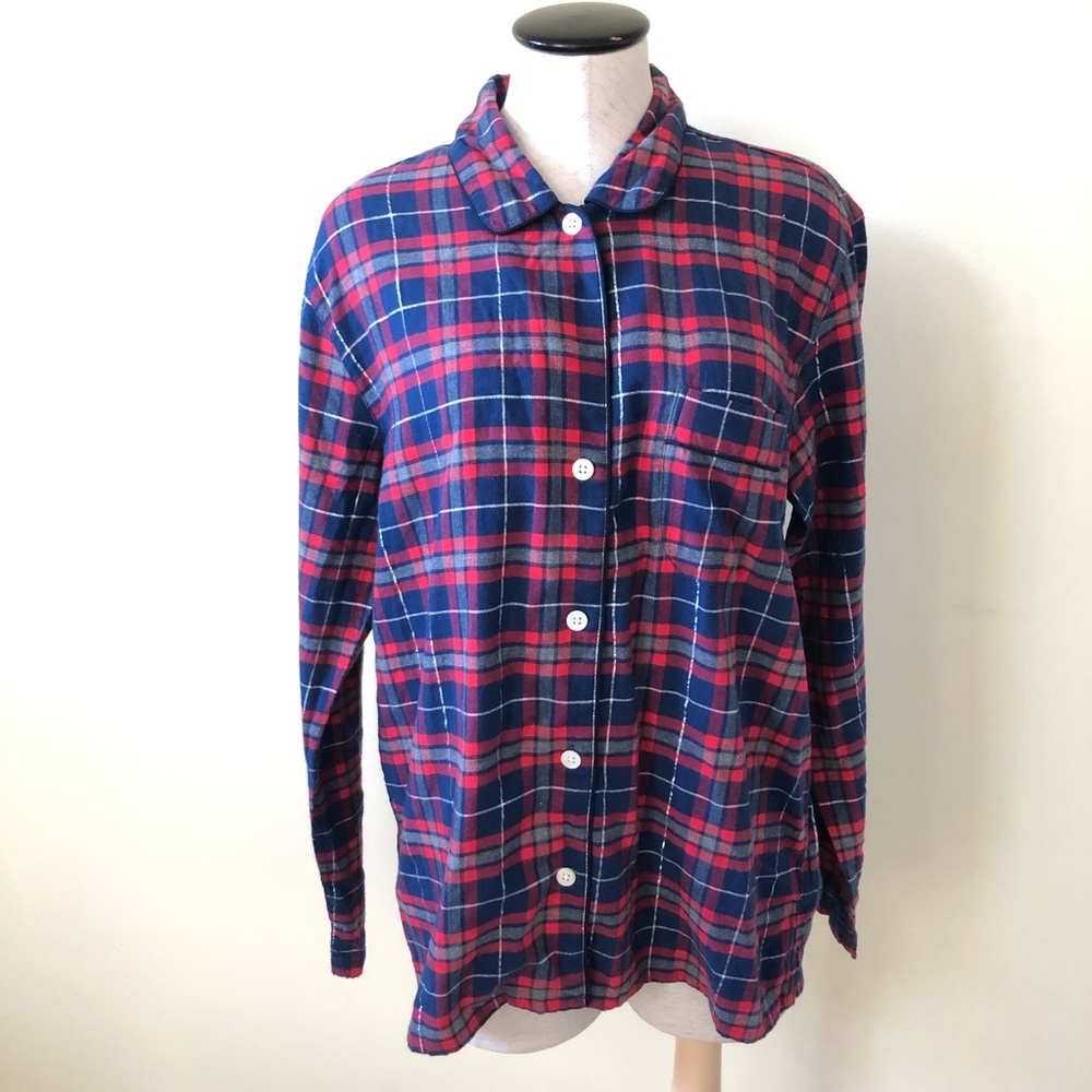 J Crew Sparkle Red Plaid Flannel Pajama Shirt top - Picture 1 of 7